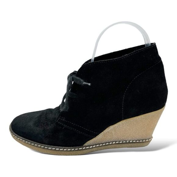 J Crew Black Suede Leather Macalister Wedge Chukka Tie Ankle Boots Size 8 - Picture 3 of 10